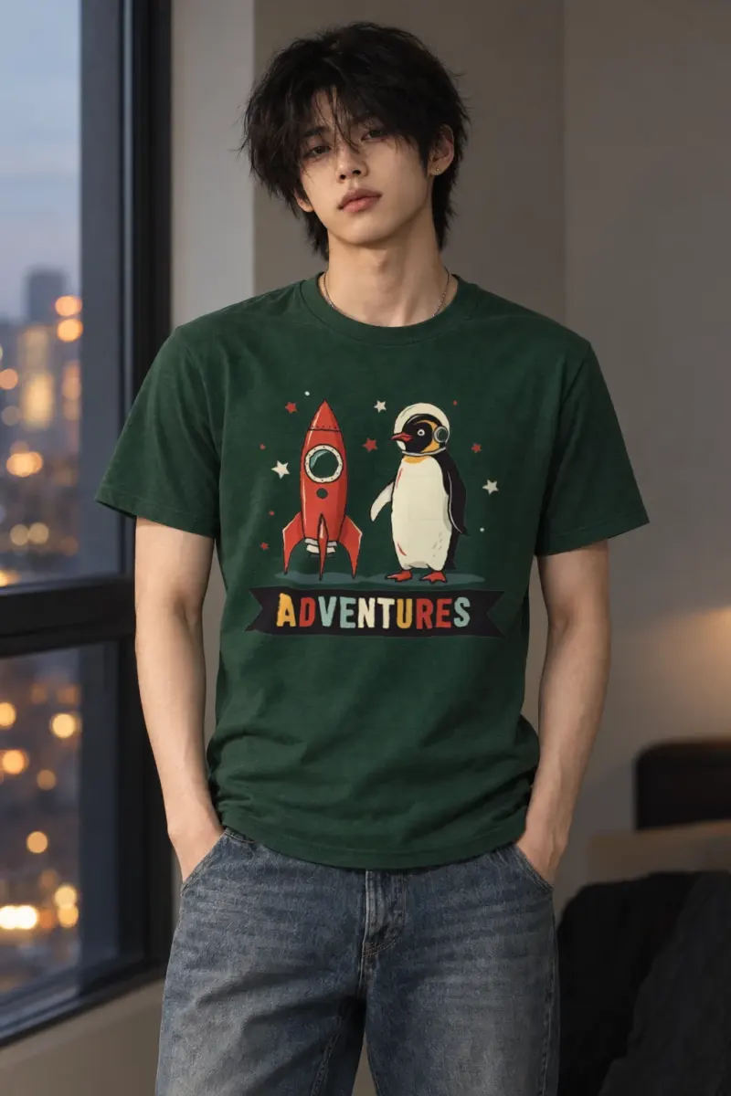 "Rocket Penguin Adventures" Heavyweight Unisex Crewneck T-shirt