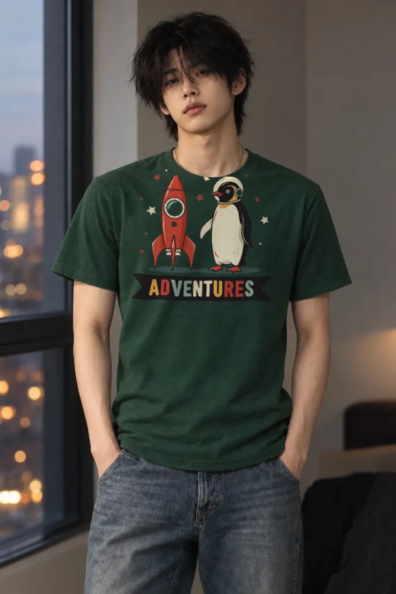 "Rocket Penguin Adventures" Heavyweight Unisex Crewneck T-shirt