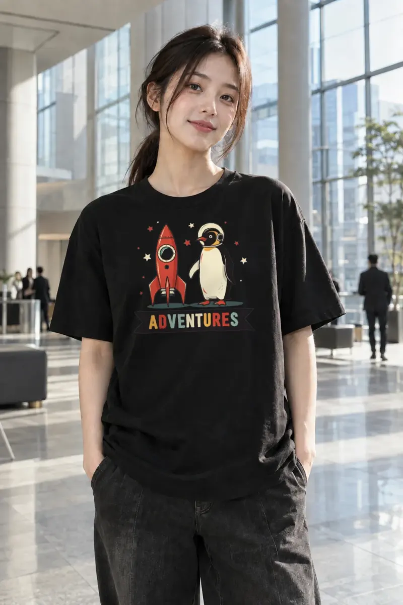 “Rocket Penguin Adventures” Heavyweight Unisex Crewneck T-shirt | Gildan 5000