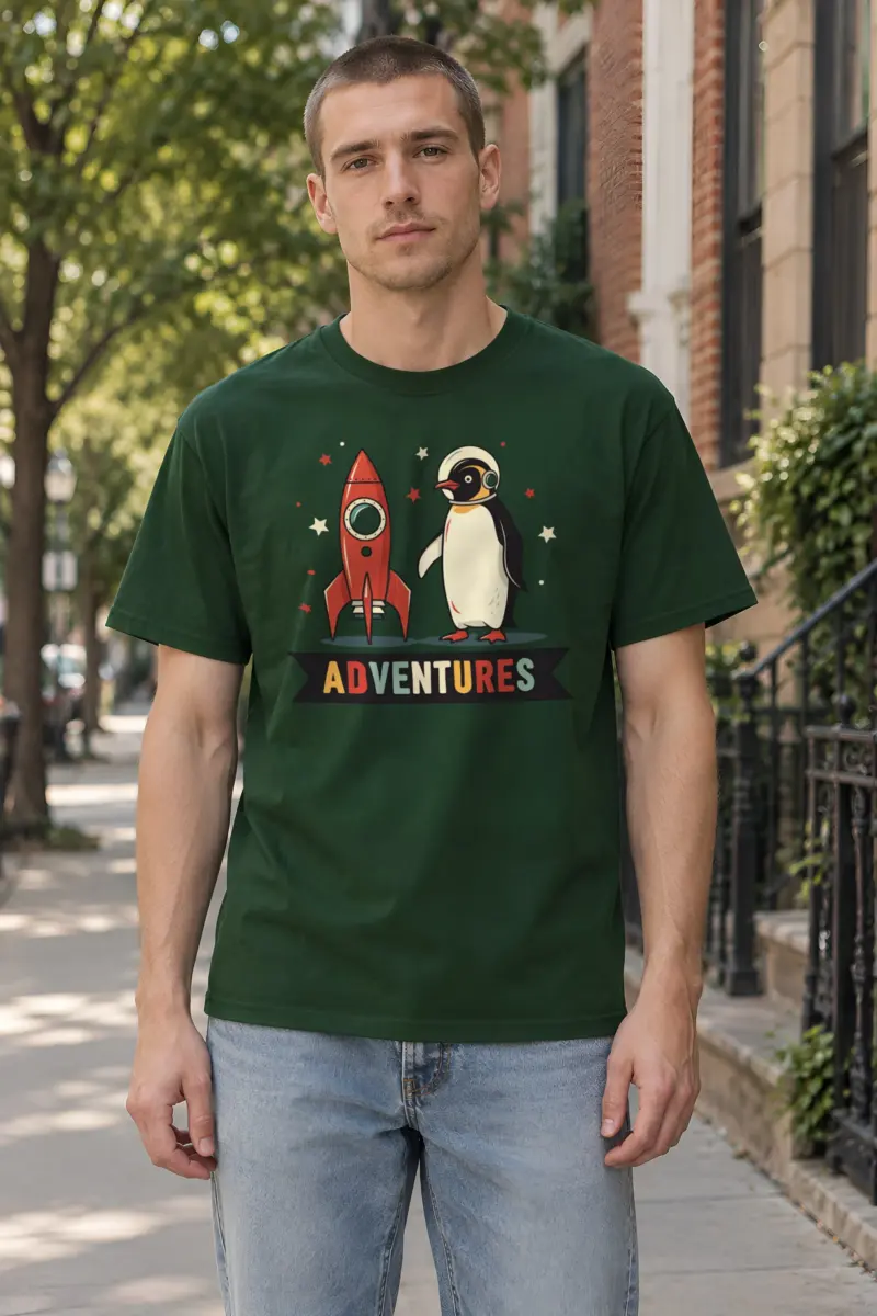 "Rocket Penguin Adventures" Heavyweight Unisex Crewneck T-shirt