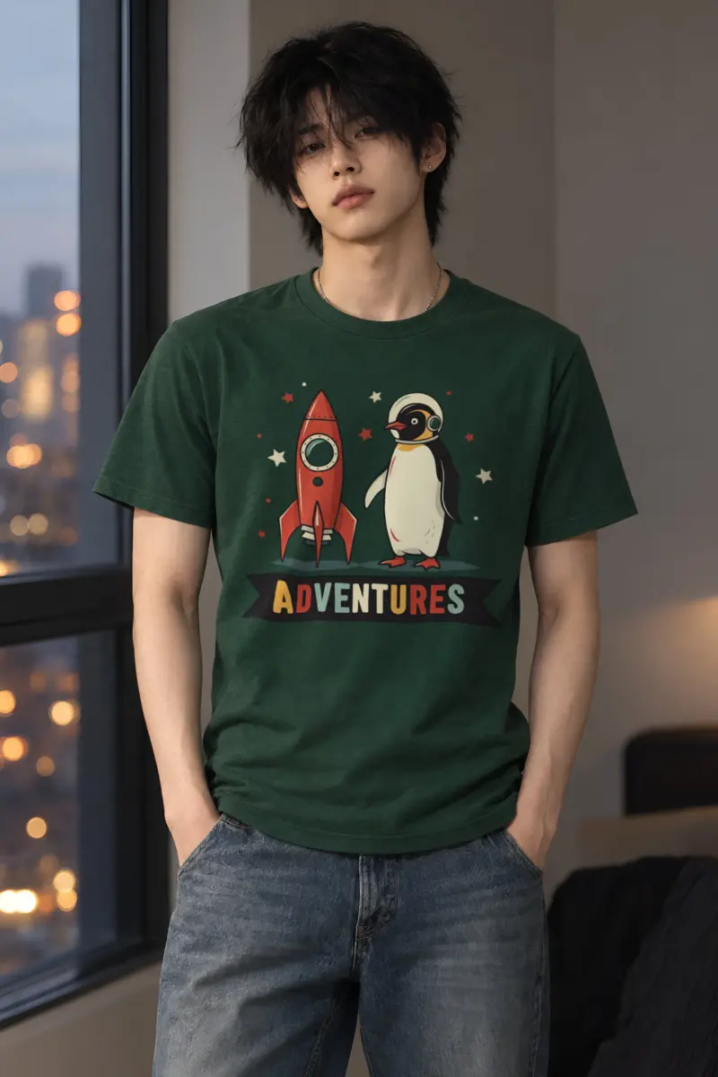 "Rocket Penguin Adventures" Heavyweight Unisex Crewneck T-shirt