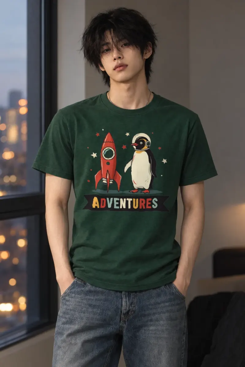 "Rocket Penguin Adventures" Heavyweight Unisex Crewneck T-shirt