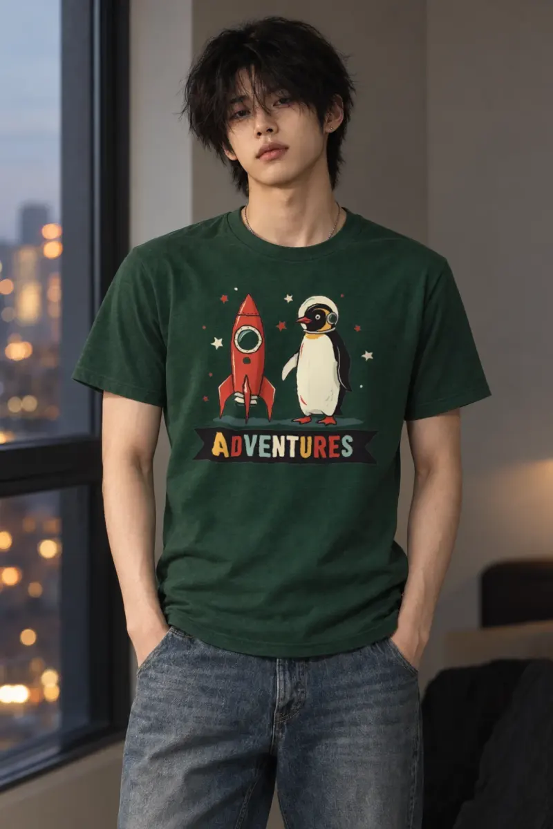 "Rocket Penguin Adventures" Heavyweight Unisex Crewneck T-shirt