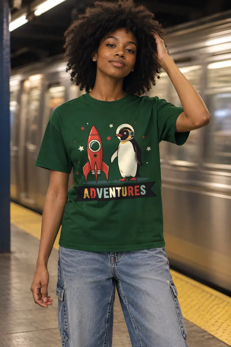"Rocket Penguin Adventures" Heavyweight Unisex Crewneck T-shirt