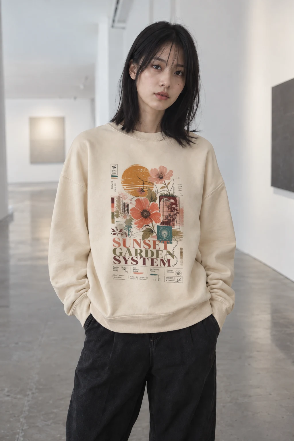 "Rooftop Bloom Society" Unisex Sponge Fleece Crewneck Sweatshirt | Bella + Canvas 3901
