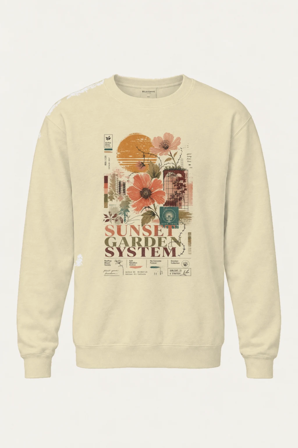 "Rooftop Bloom Society" Unisex Sponge Fleece Crewneck Sweatshirt | Bella + Canvas 3901