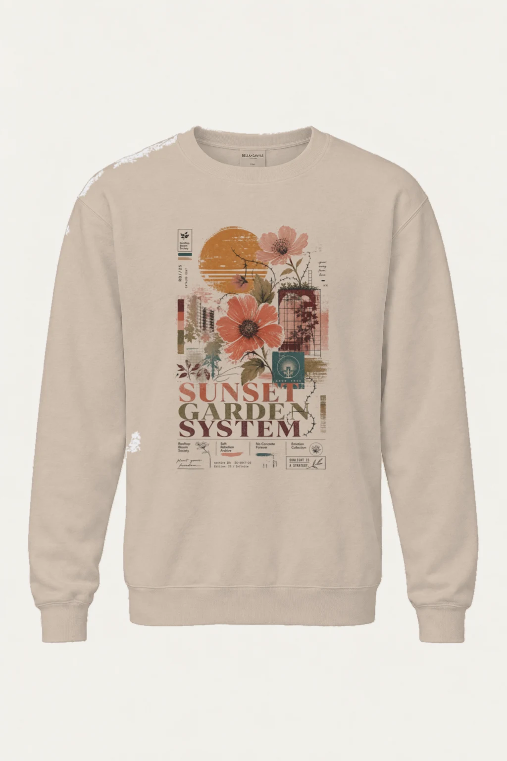 "Rooftop Bloom Society" Unisex Sponge Fleece Crewneck Sweatshirt | Bella + Canvas 3901