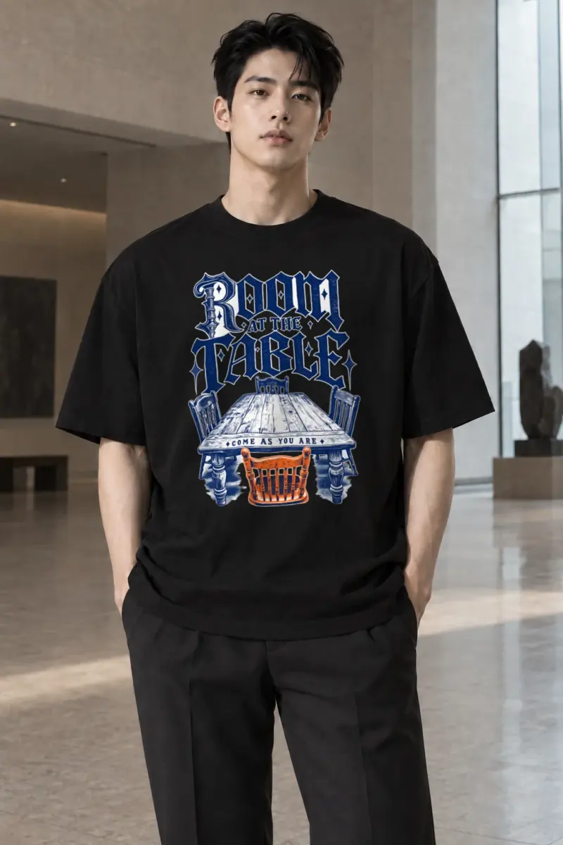 "Room At The Table" Men's Oversized Heavyweight Crewneck T-Shirt | Shaka Wear SHMHSS