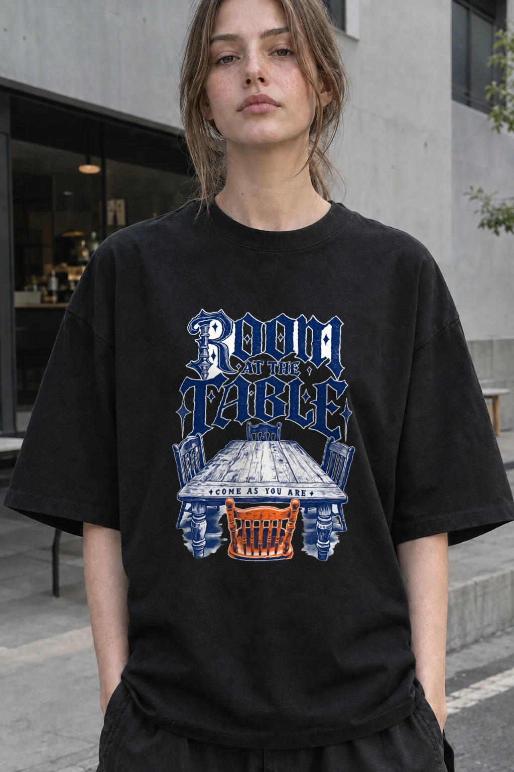 "Room At The Table" Men's Oversized Heavyweight Crewneck T-Shirt | Shaka Wear SHMHSS