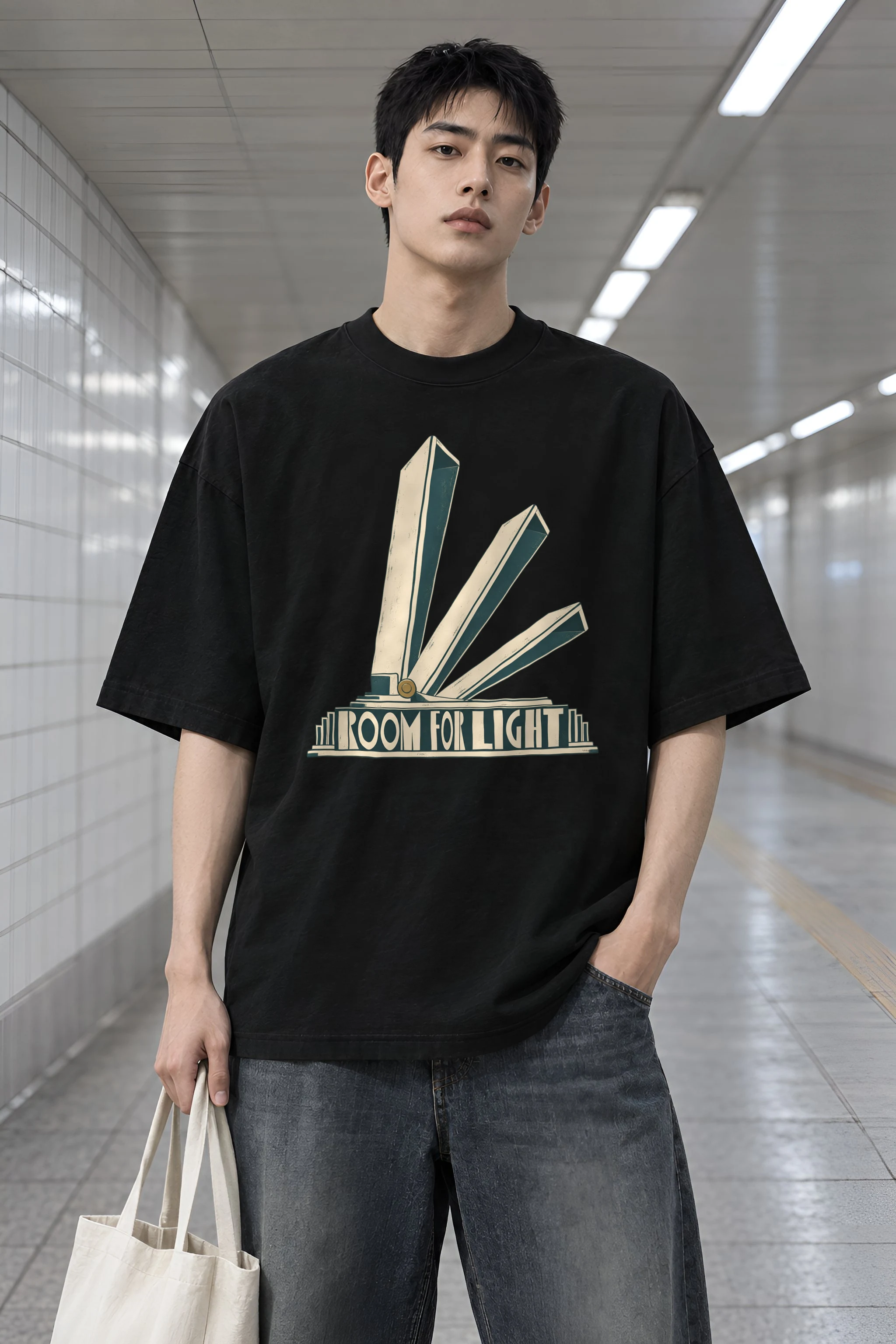 "Room for Light" Men's Oversized Heavyweight Crewneck T-Shirt