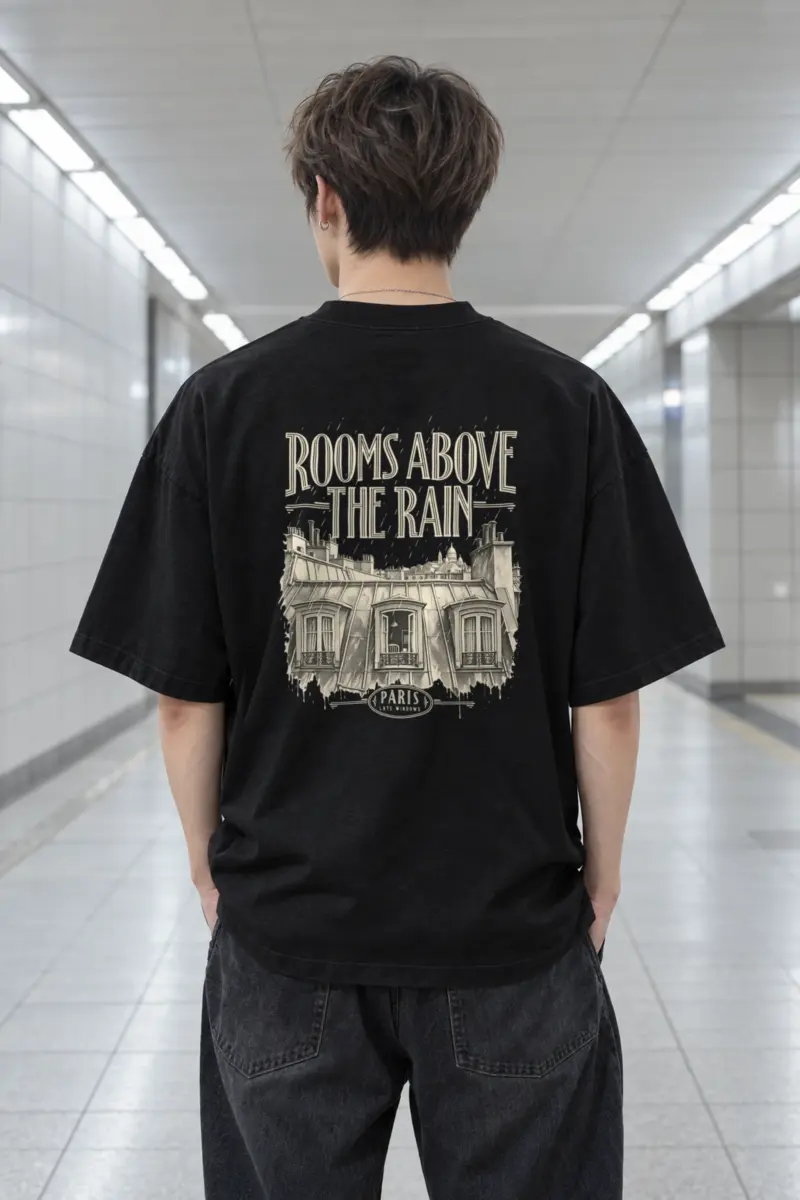 "Rooms Above The Rain" Men's Oversized Heavyweight Crewneck T-Shirt