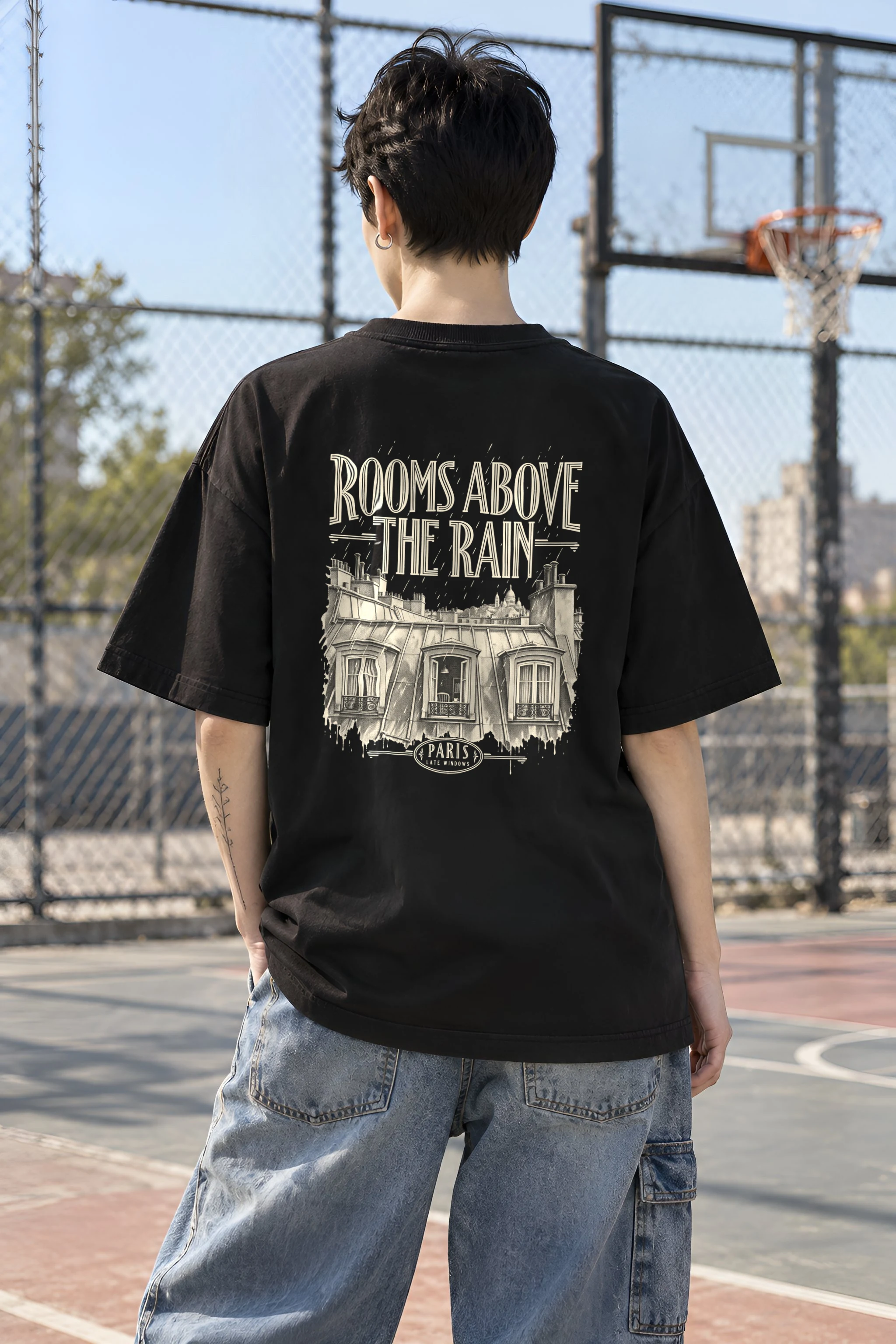 "Rooms Above The Rain" Unisex Oversized Heavyweight Crewneck T-Shirt