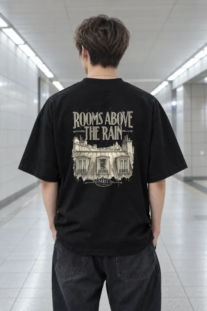 "Rooms Above The Rain" Men's Oversized Heavyweight Crewneck T-Shirt