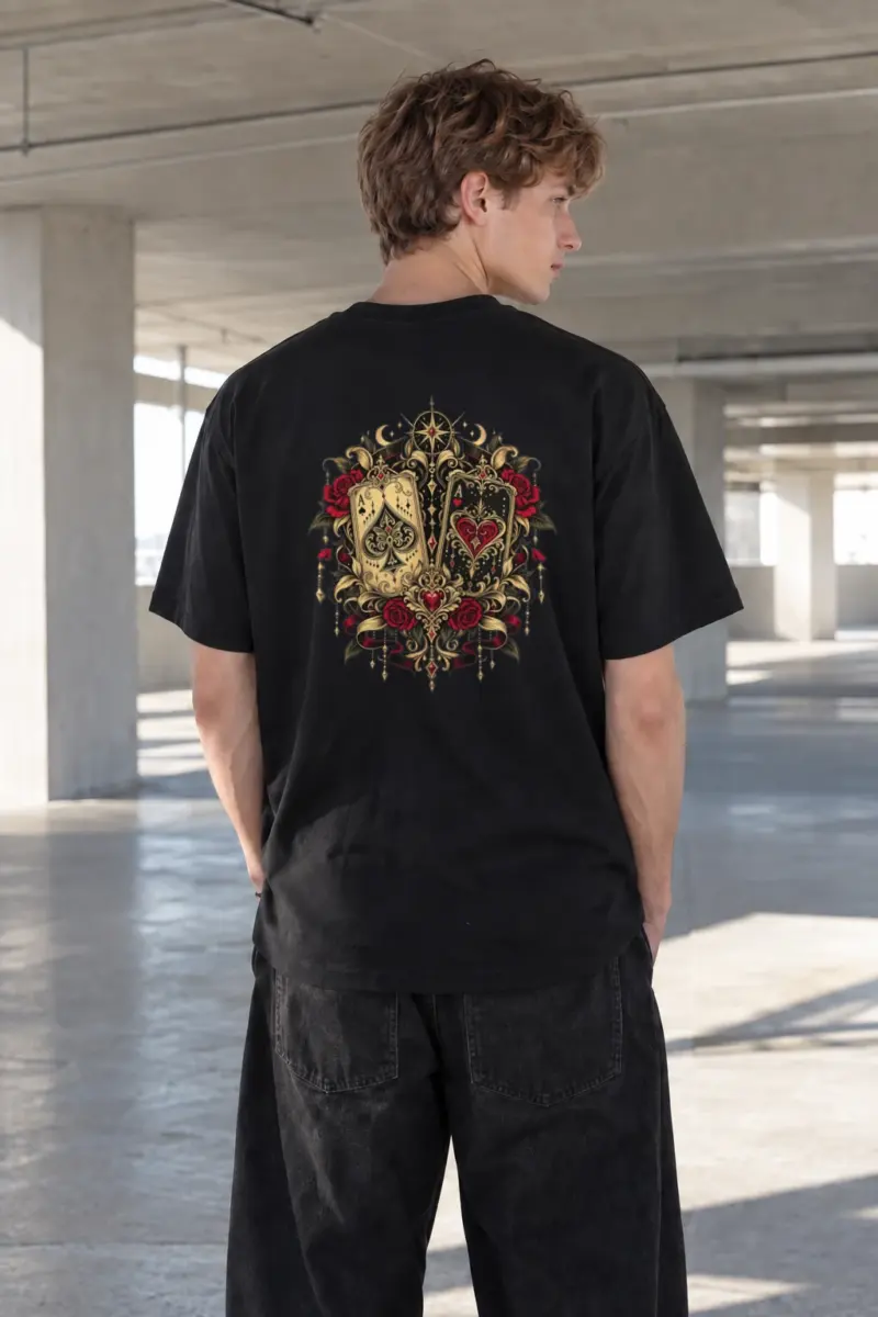 "Rose Ace Pair" Heavyweight Unisex Crewneck T-shirt | Gildan 5000
