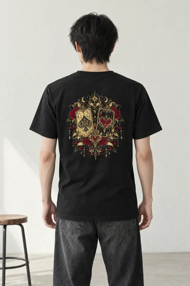 "Rose Ace Pair" Heavyweight Unisex Crewneck T-shirt | Gildan 5000