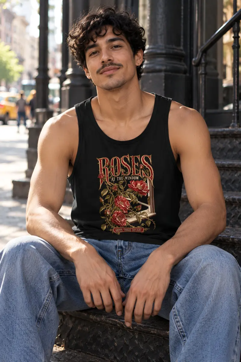 "Roses at the Window" Unisex Jersey Tank
