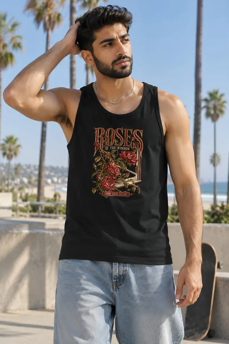 "Roses at the Window" Unisex Jersey Tank