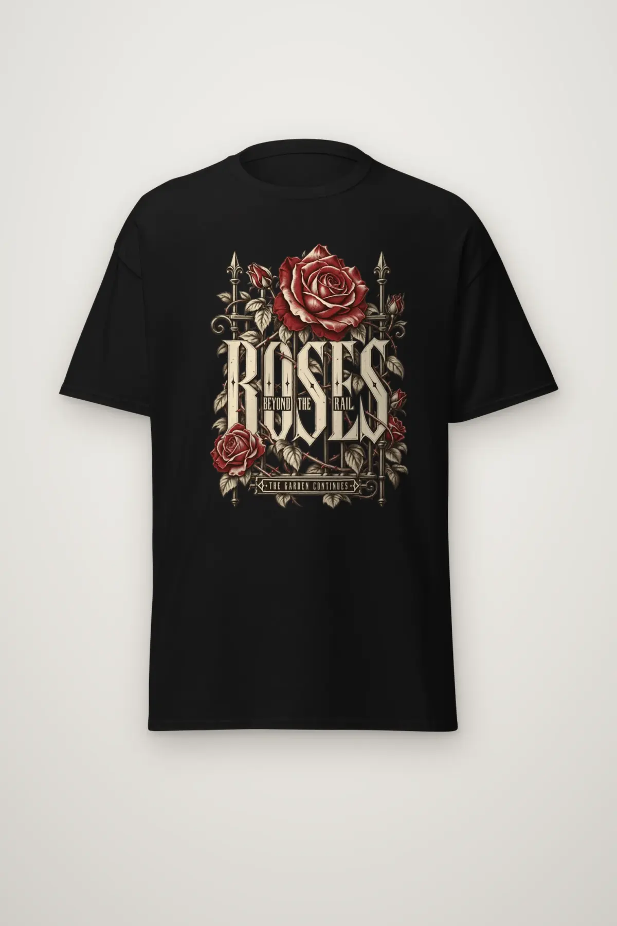 "Roses Beyond the Rail" Heavyweight Unisex Crewneck T-shirt