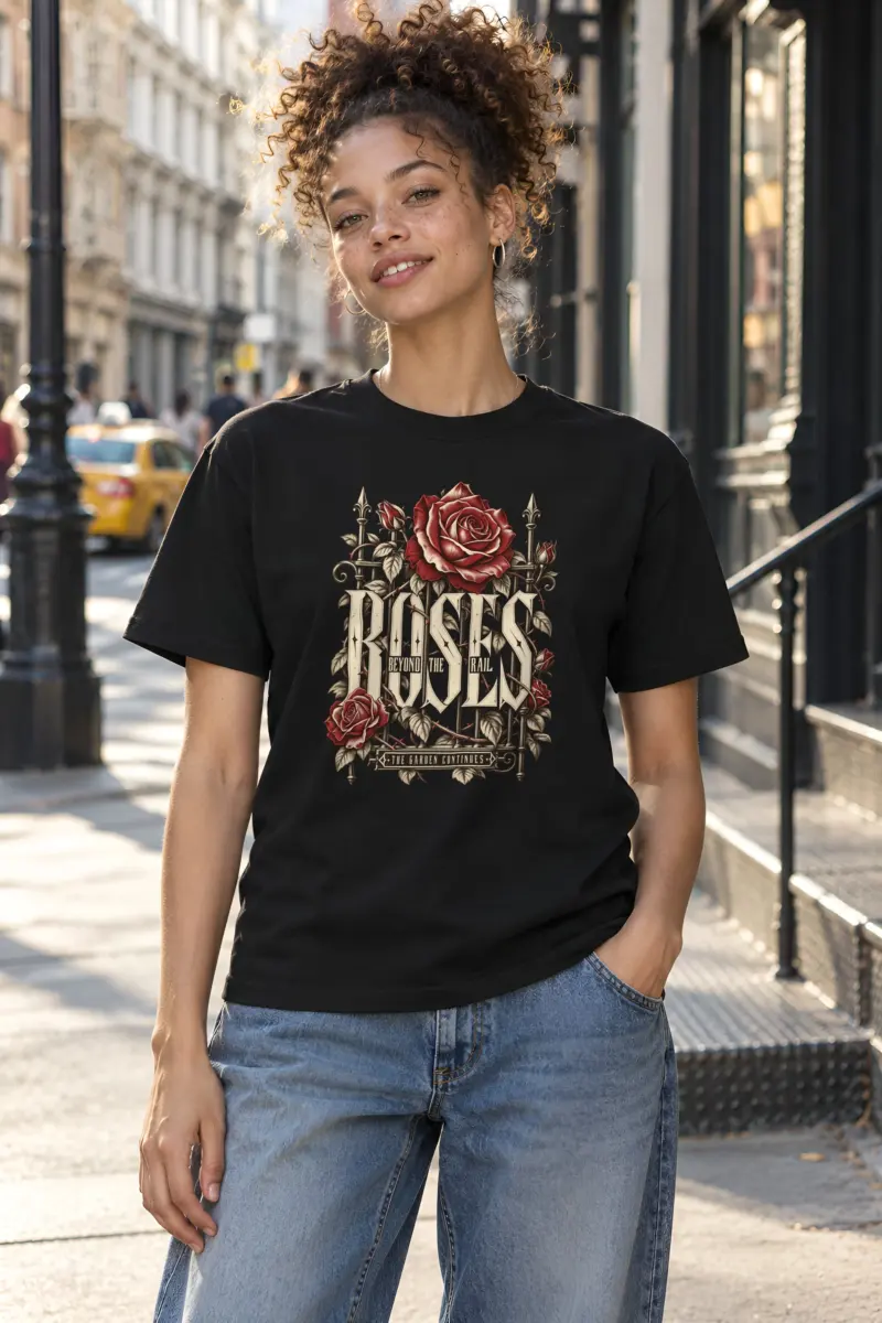 "Roses Beyond the Rail" Heavyweight Unisex Crewneck T-shirt