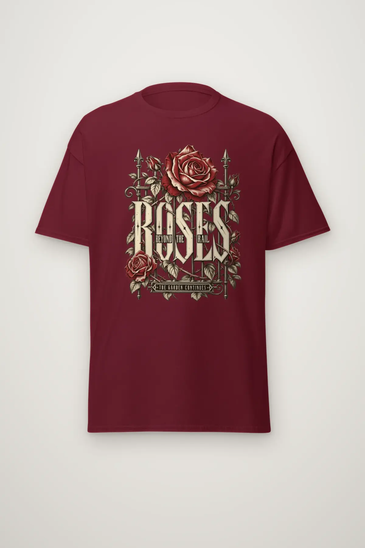 "Roses Beyond the Rail" Heavyweight Unisex Crewneck T-shirt