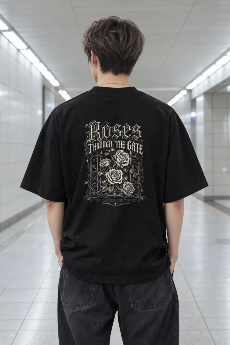 "Roses Through the Gate" Men's Oversized Heavyweight Crewneck T-Shirt