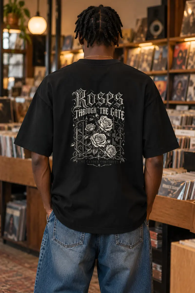 "Roses Through the Gate" Unisex Oversized Heavyweight Crewneck T-Shirt