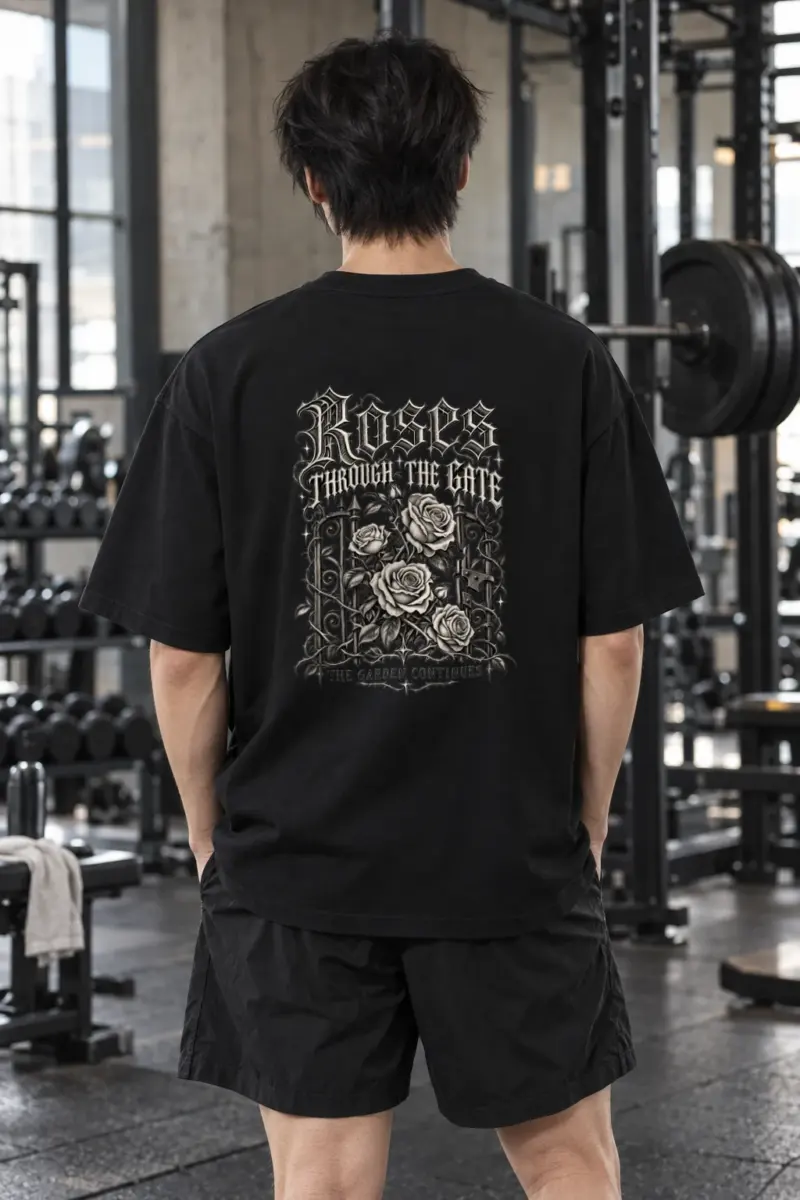 “Roses Through the Gate” Men’s Oversized Heavyweight Crewneck T-Shirt