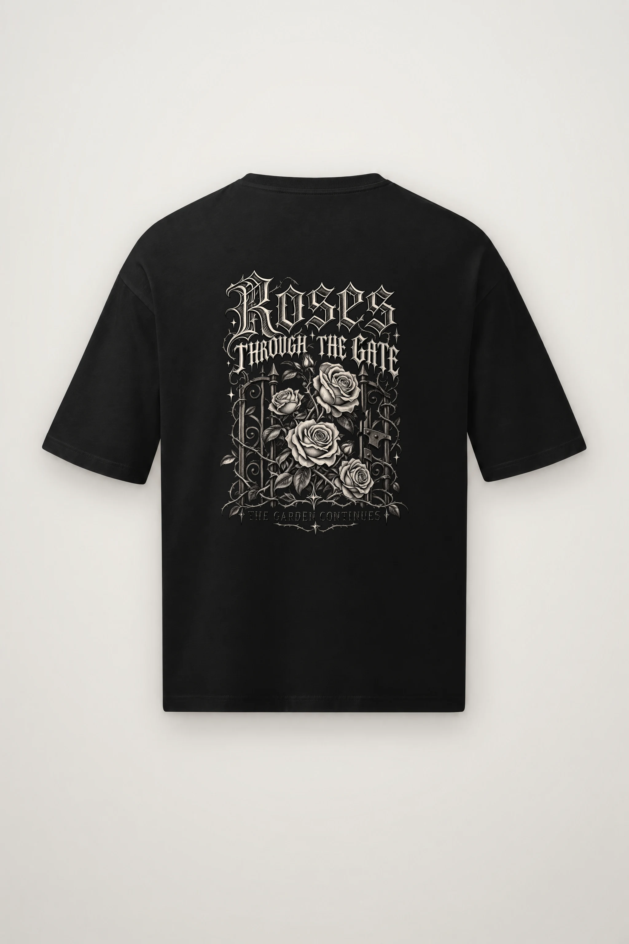 "Roses Through the Gate" Men's Oversized Heavyweight Crewneck T-Shirt