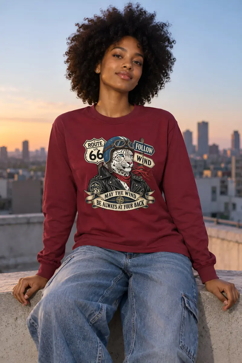 "Route 66 Snow Leopard" Unisex Longsleeve T-shirt