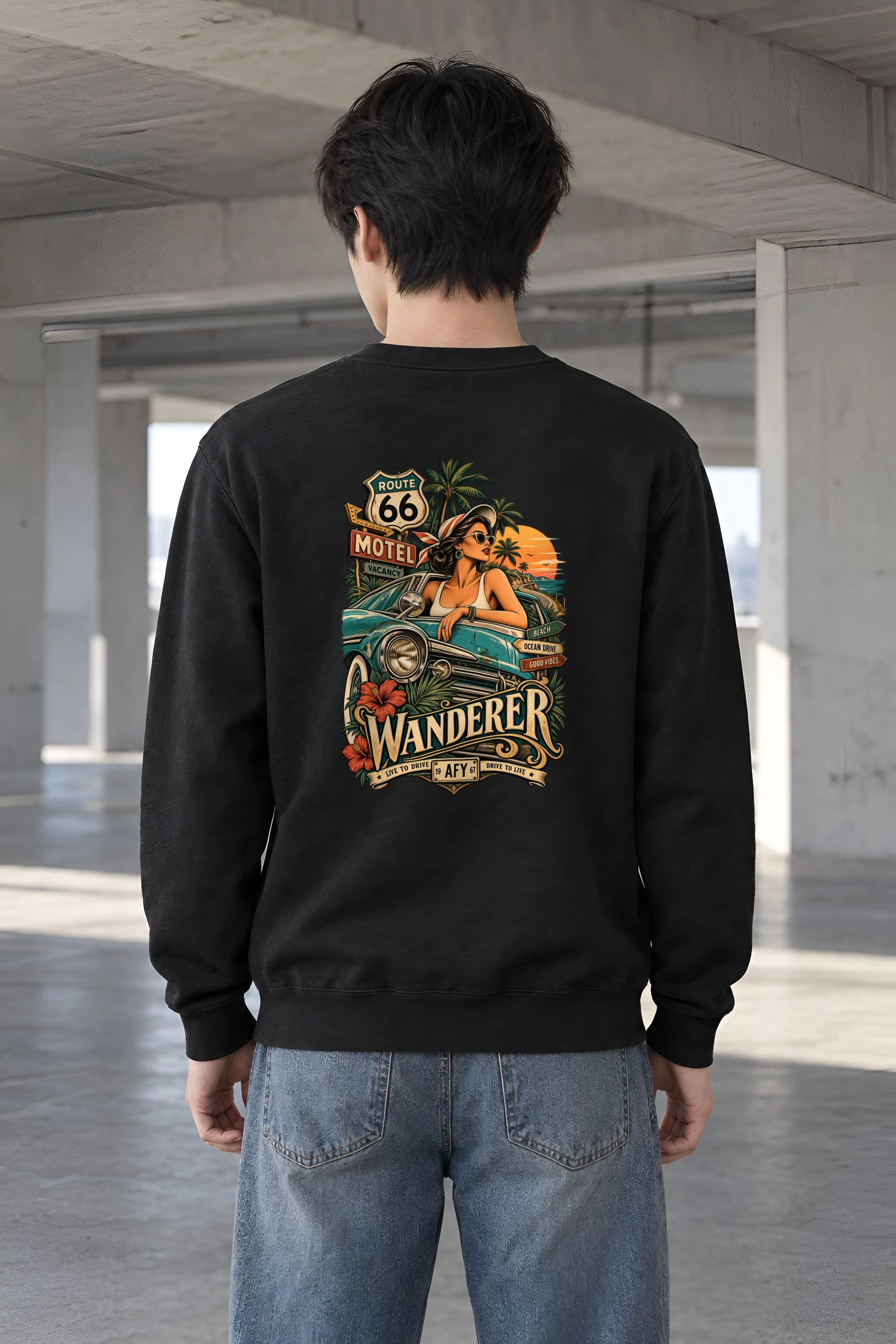 "Route 66 Wanderer" Heavy Blend Unisex Crewneck Sweatshirt