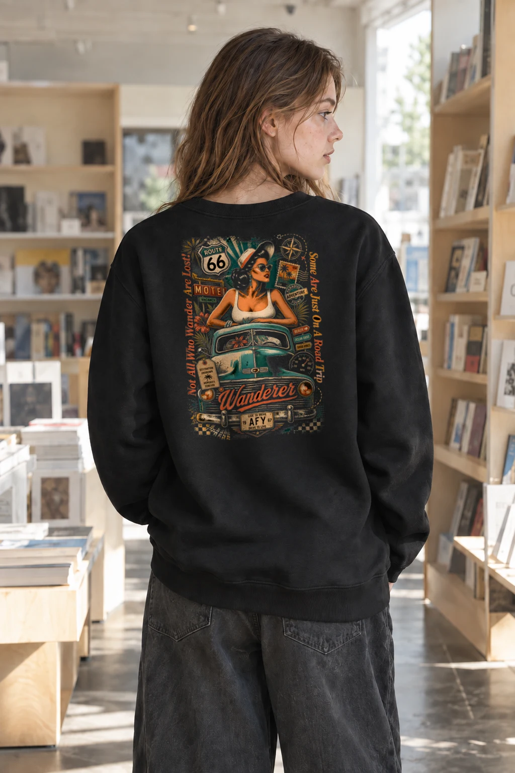 "Route 66 Wanderer" Heavy Blend Unisex Crewneck Sweatshirt | Gildan 18000