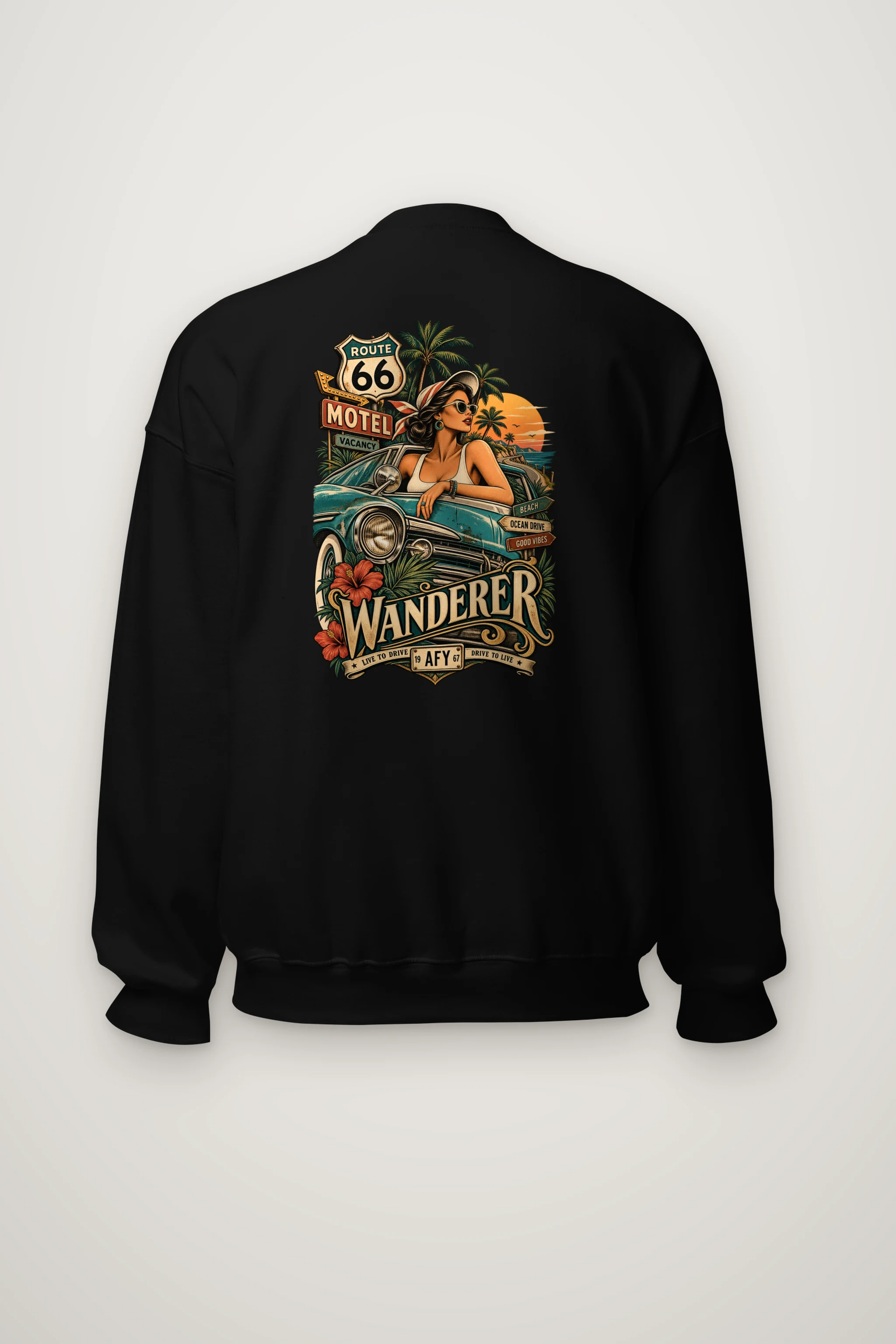 "Route 66 Wanderer" Heavy Blend Unisex Crewneck Sweatshirt
