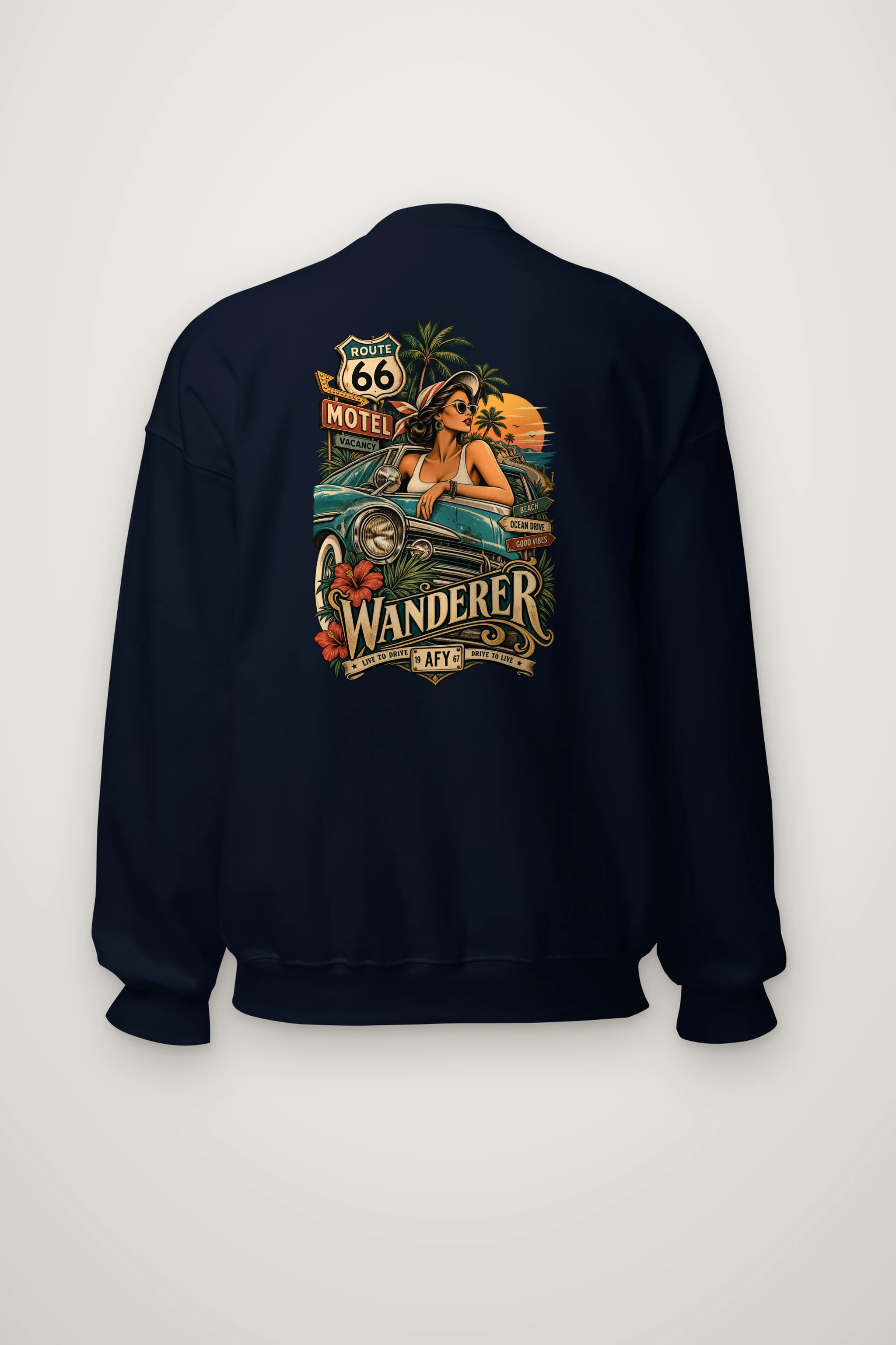 "Route 66 Wanderer" Heavy Blend Unisex Crewneck Sweatshirt