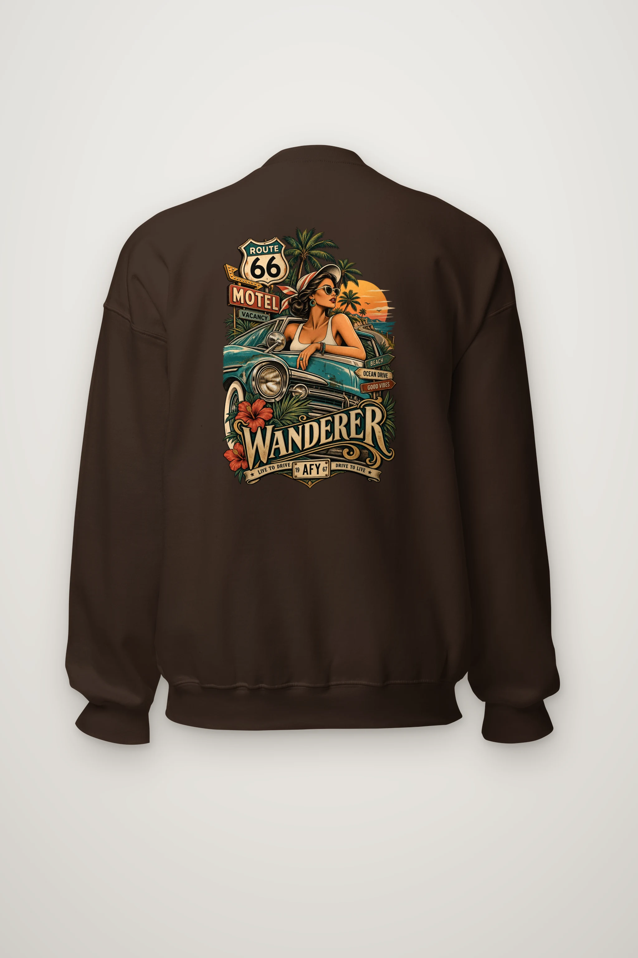 "Route 66 Wanderer" Heavy Blend Unisex Crewneck Sweatshirt