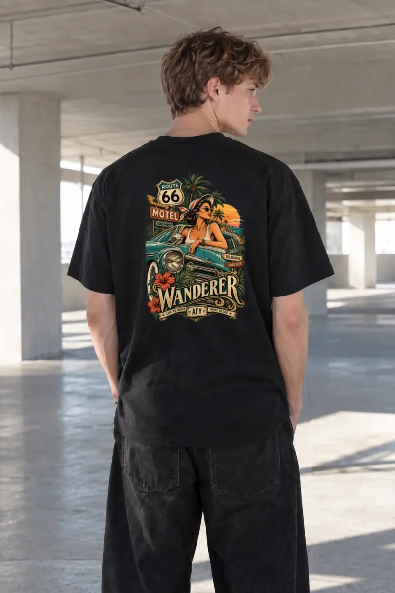 "Route 66 Wanderer" Heavyweight Unisex Crewneck T-shirt | Gildan 5000