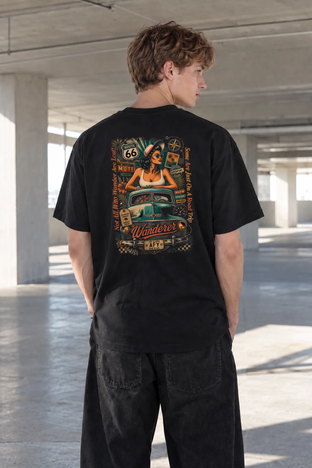 "Route 66 Wanderer" Heavyweight Unisex Crewneck T-shirt | Gildan 5000