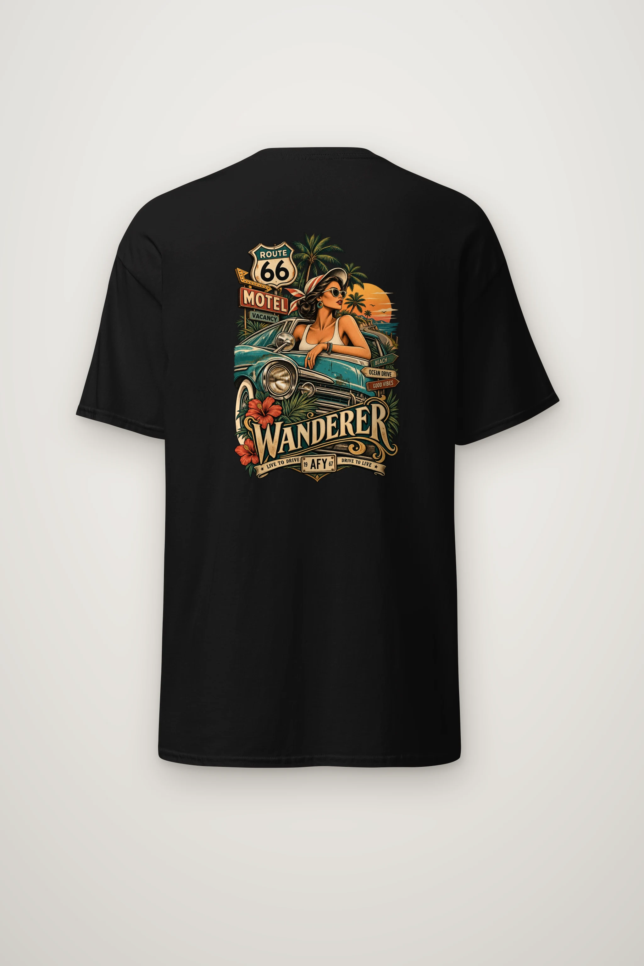 "Route 66 Wanderer" Heavyweight Unisex Crewneck T-shirt