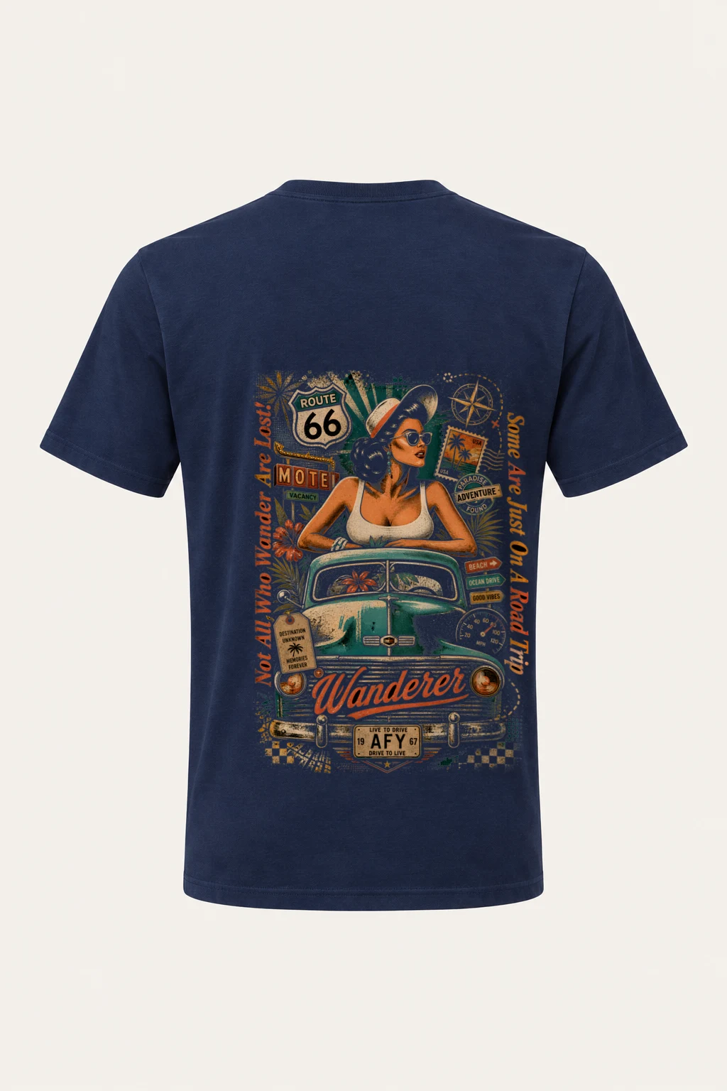 "Route 66 Wanderer" Heavyweight Unisex Crewneck T-shirt | Gildan 5000
