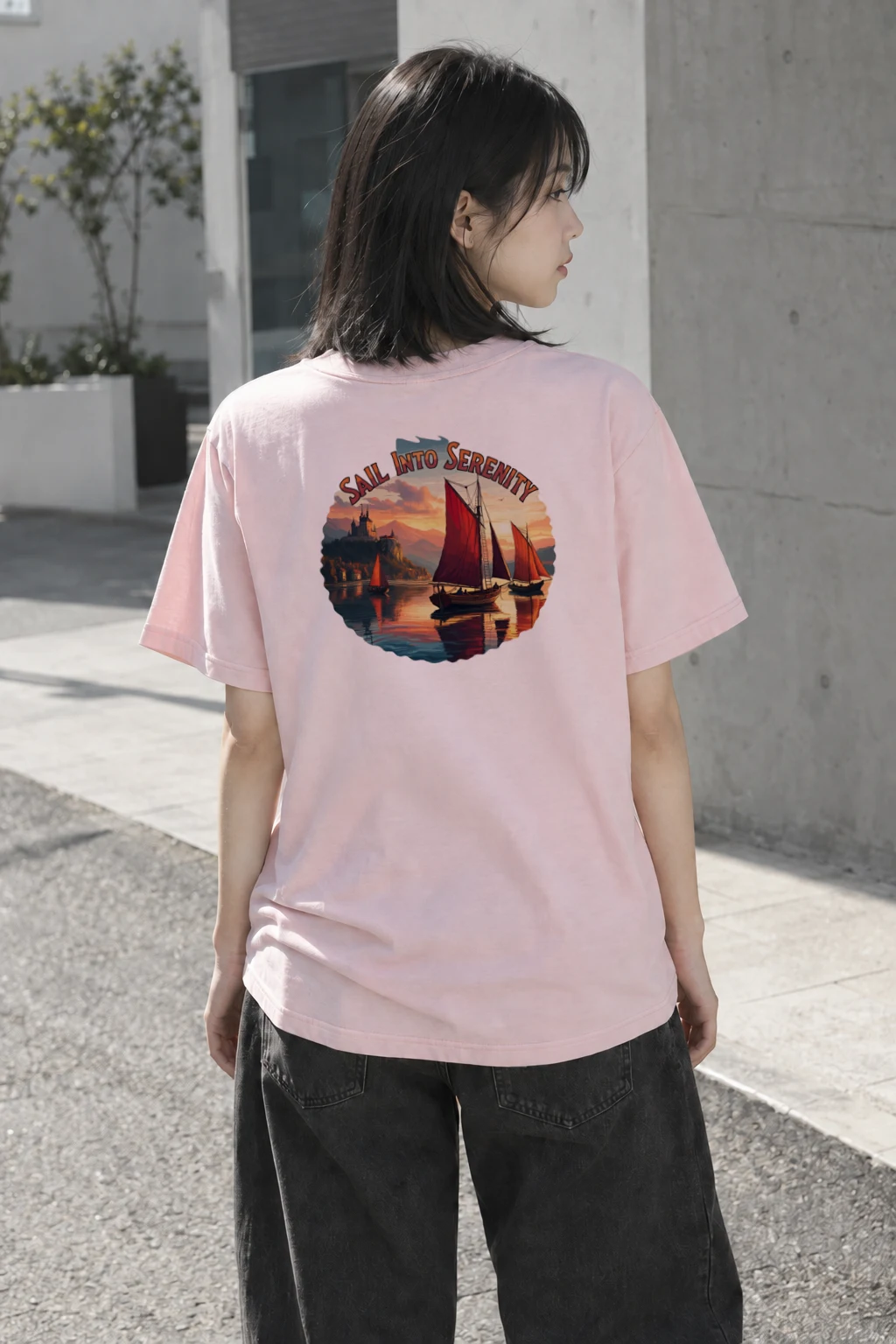 "Sail Into Serenity" Heavyweight Unisex Crewneck T-shirt | Gildan 5000