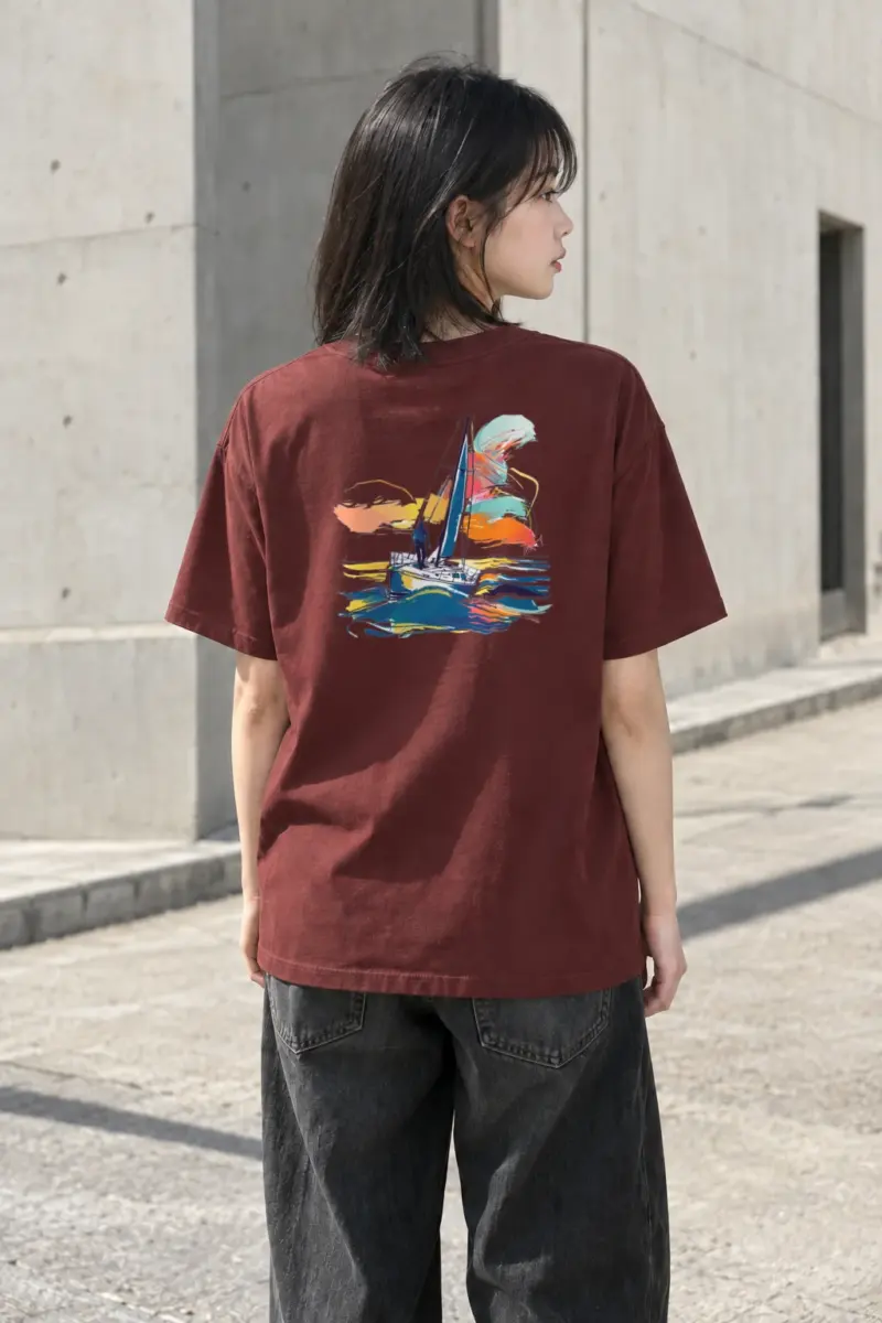 "Sailboat Color Waves" Heavyweight Unisex Crewneck T-shirt | Gildan 5000