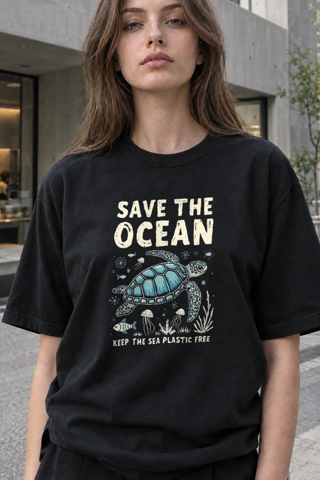 "Save The Ocean" Heavyweight Unisex Crewneck T-shirt | Gildan 5000