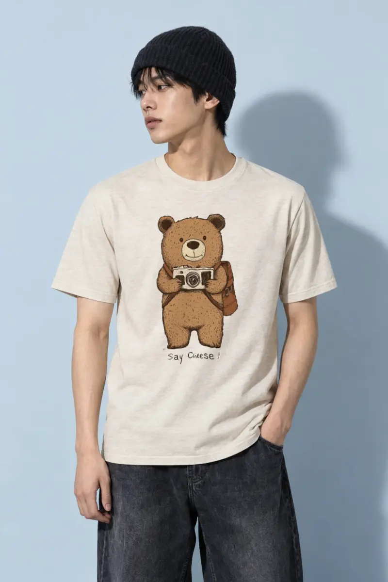 "Say Cheese Bear" Heavyweight Unisex Crewneck T-shirt