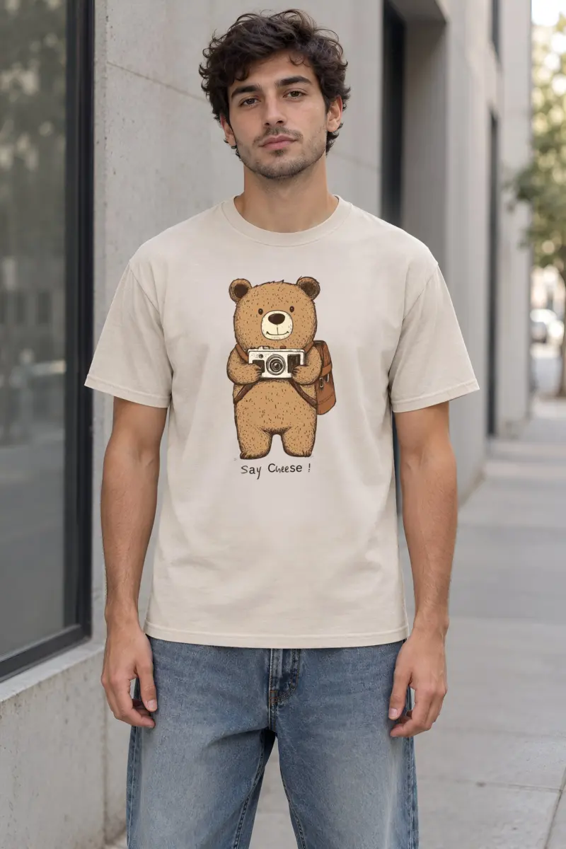 "Say Cheese Bear" Heavyweight Unisex Crewneck T-shirt