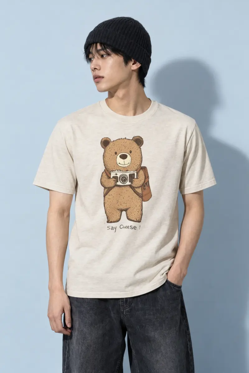 "Say Cheese Bear" Heavyweight Unisex Crewneck T-shirt