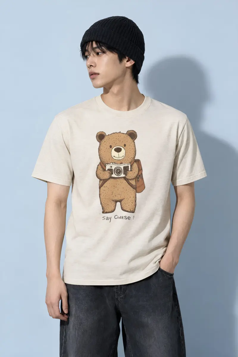 "Say Cheese Bear" Heavyweight Unisex Crewneck T-shirt