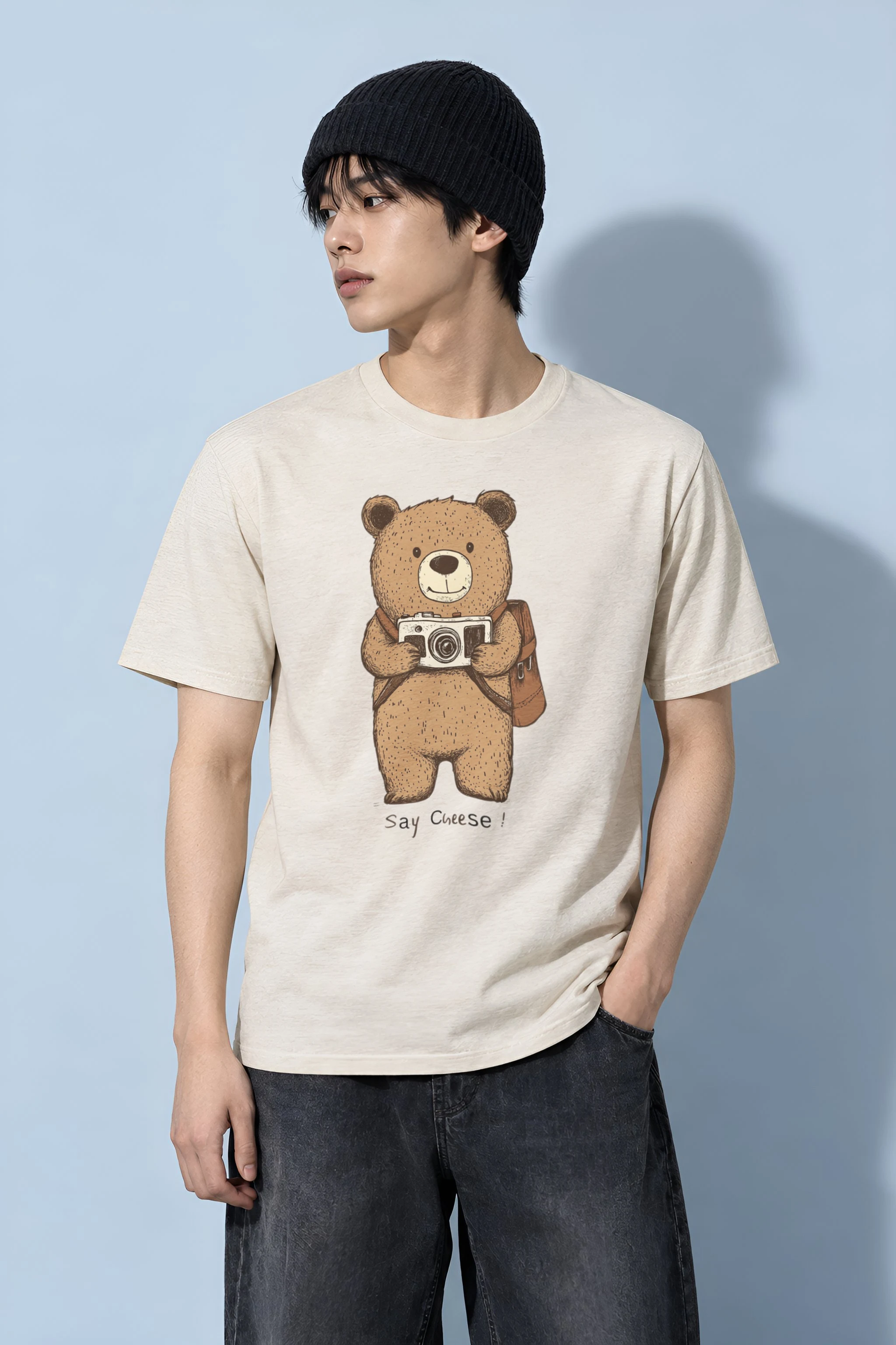 "Say Cheese Bear" Heavyweight Unisex Crewneck T-shirt