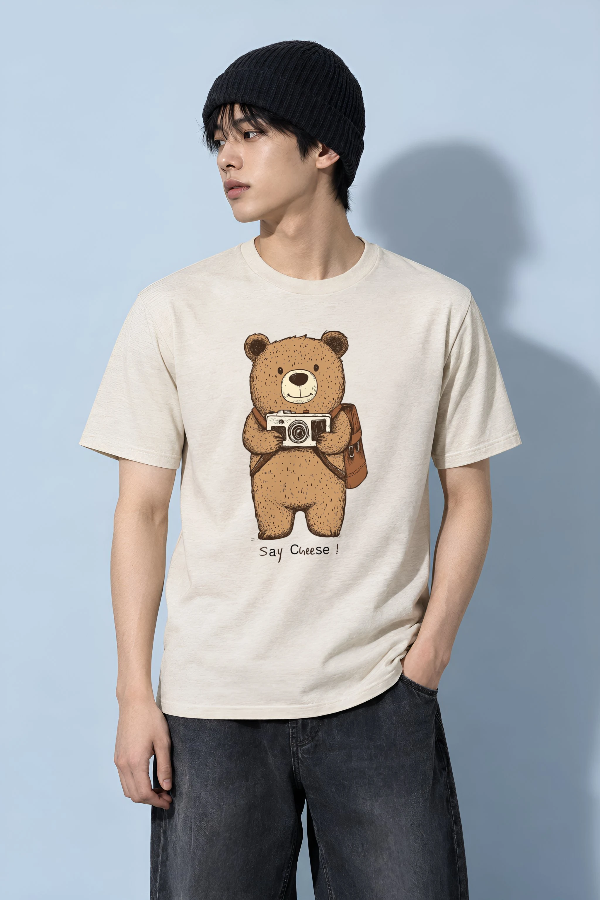 "Say Cheese Bear" Heavyweight Unisex Crewneck T-shirt