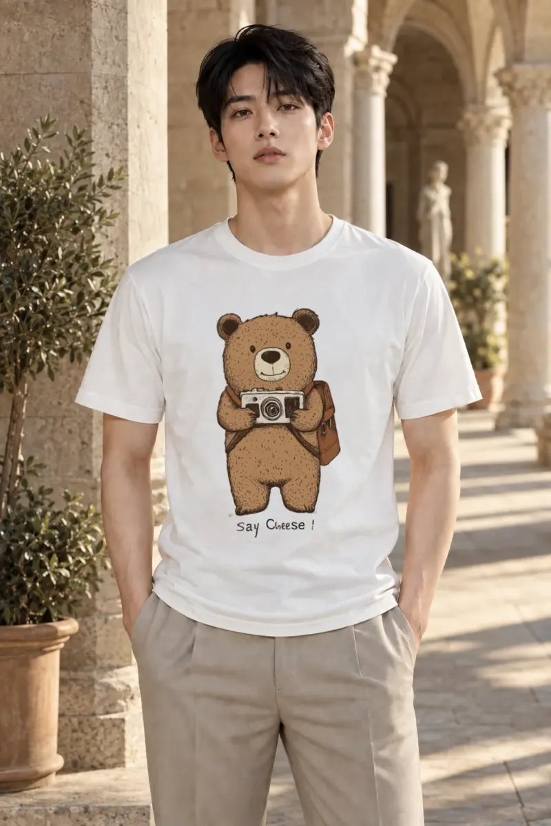 "Say Cheese Bear" Heavyweight Unisex Crewneck T-shirt | Gildan 5000