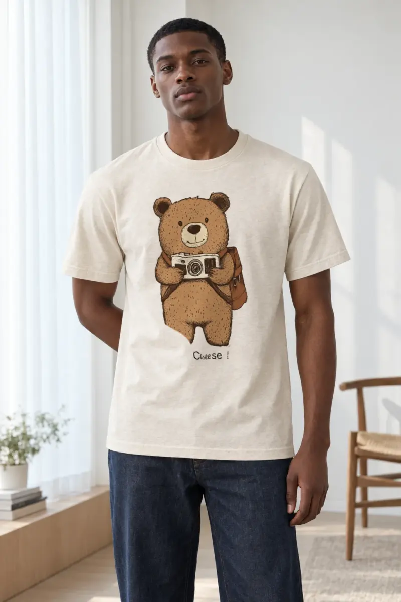 "Say Cheese Bear" Heavyweight Unisex Crewneck T-shirt | Gildan 5000