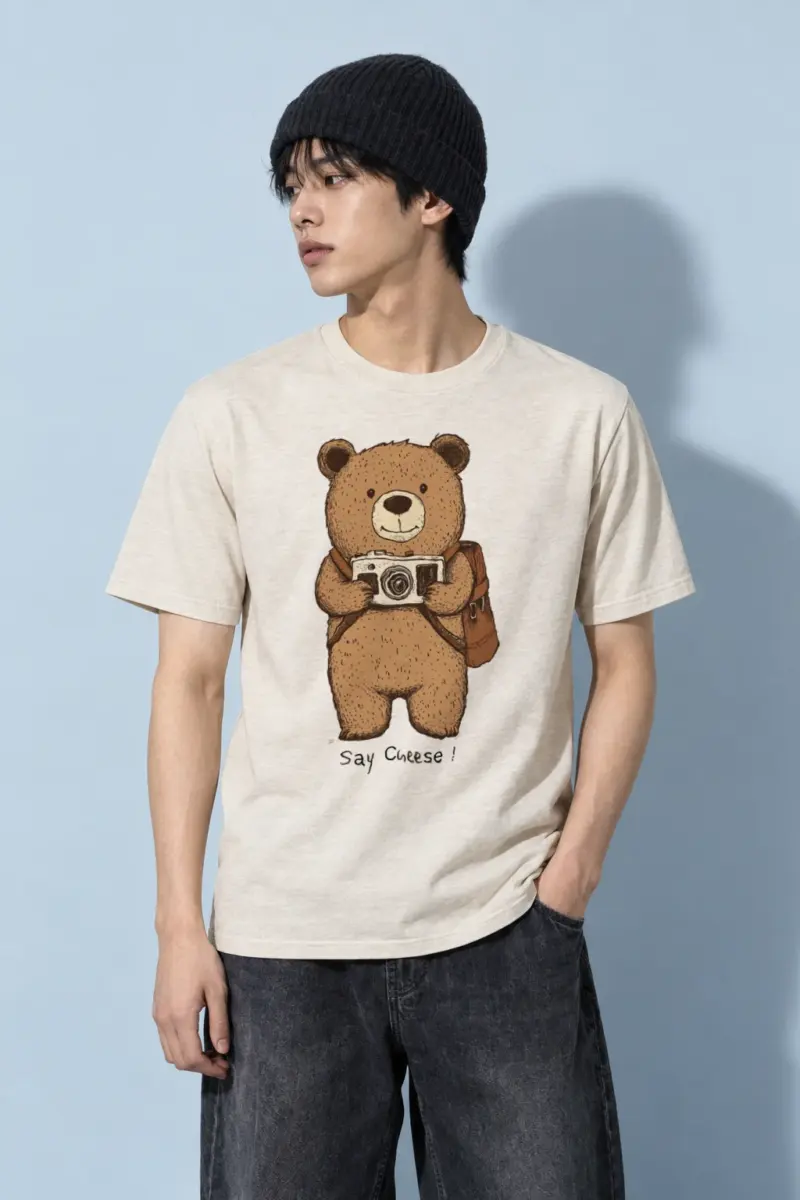 "Say Cheese Bear" Heavyweight Unisex Crewneck T-shirt | Gildan 5000